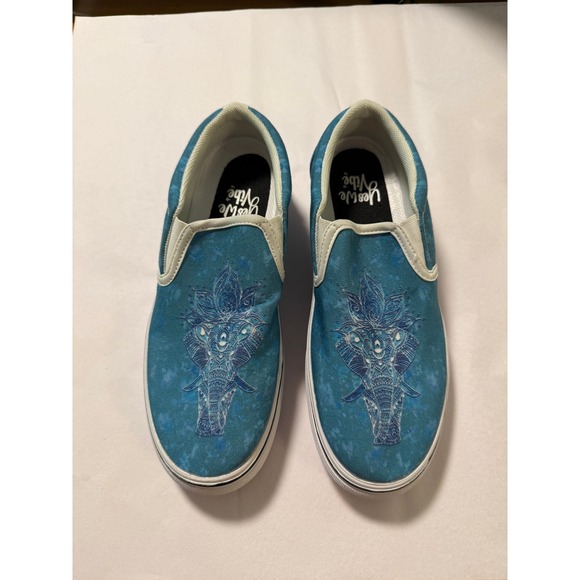 Yes We Vibe Shoes - Yes We Vibe Blue Mandala Elephant Slip On Sneakers Women's 5.5
